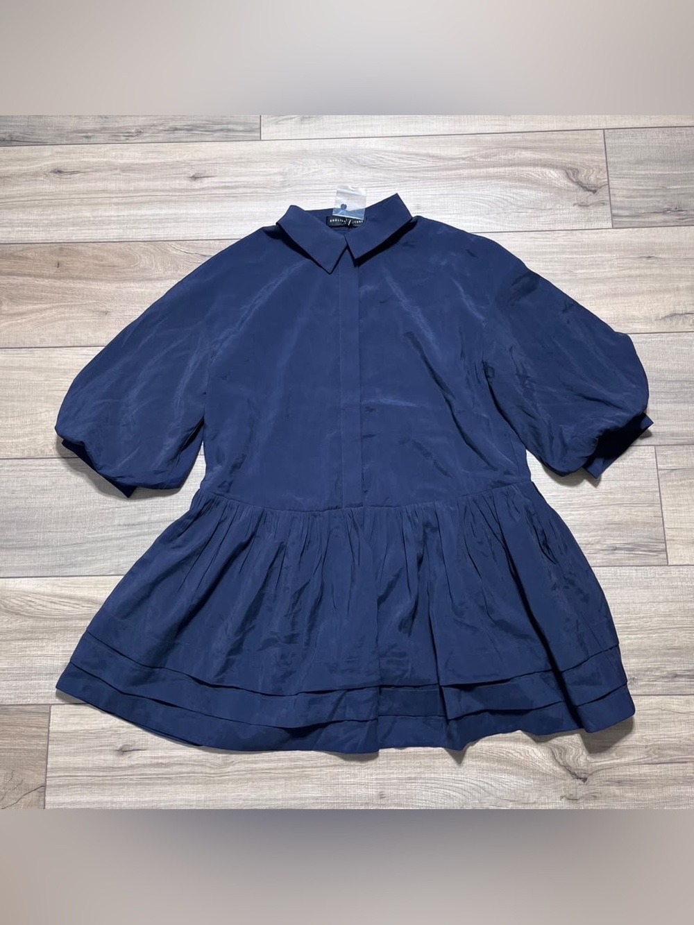 English Factory Womens Ballon Sleeve Drop Waist Shirt Dress Small Blue